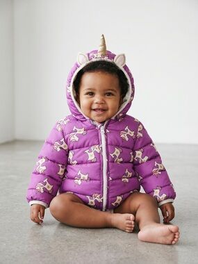 Robeez Ro + Me Purple Unicorn Hooded Puffer Jacket Size 3/6 Month